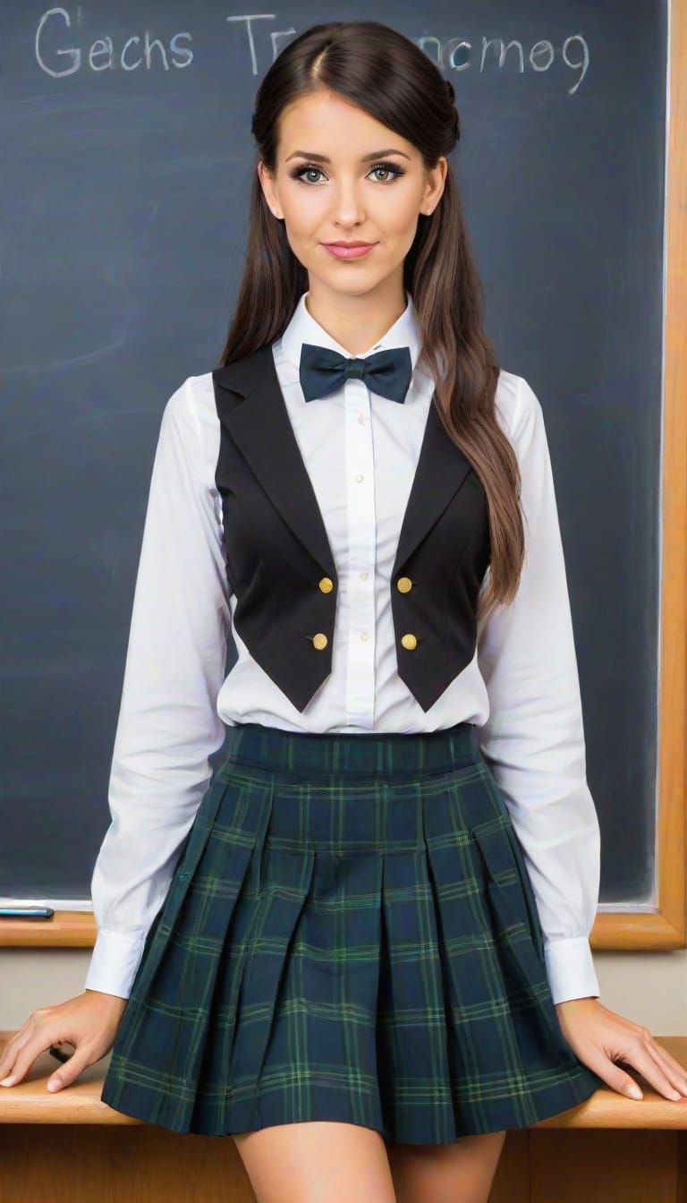 Gothic teacher in plaid skirt