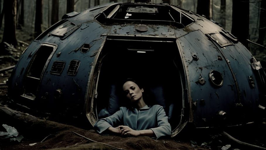 Mary Tamm Asleep in Ruined Spaceship: Cinematic Still