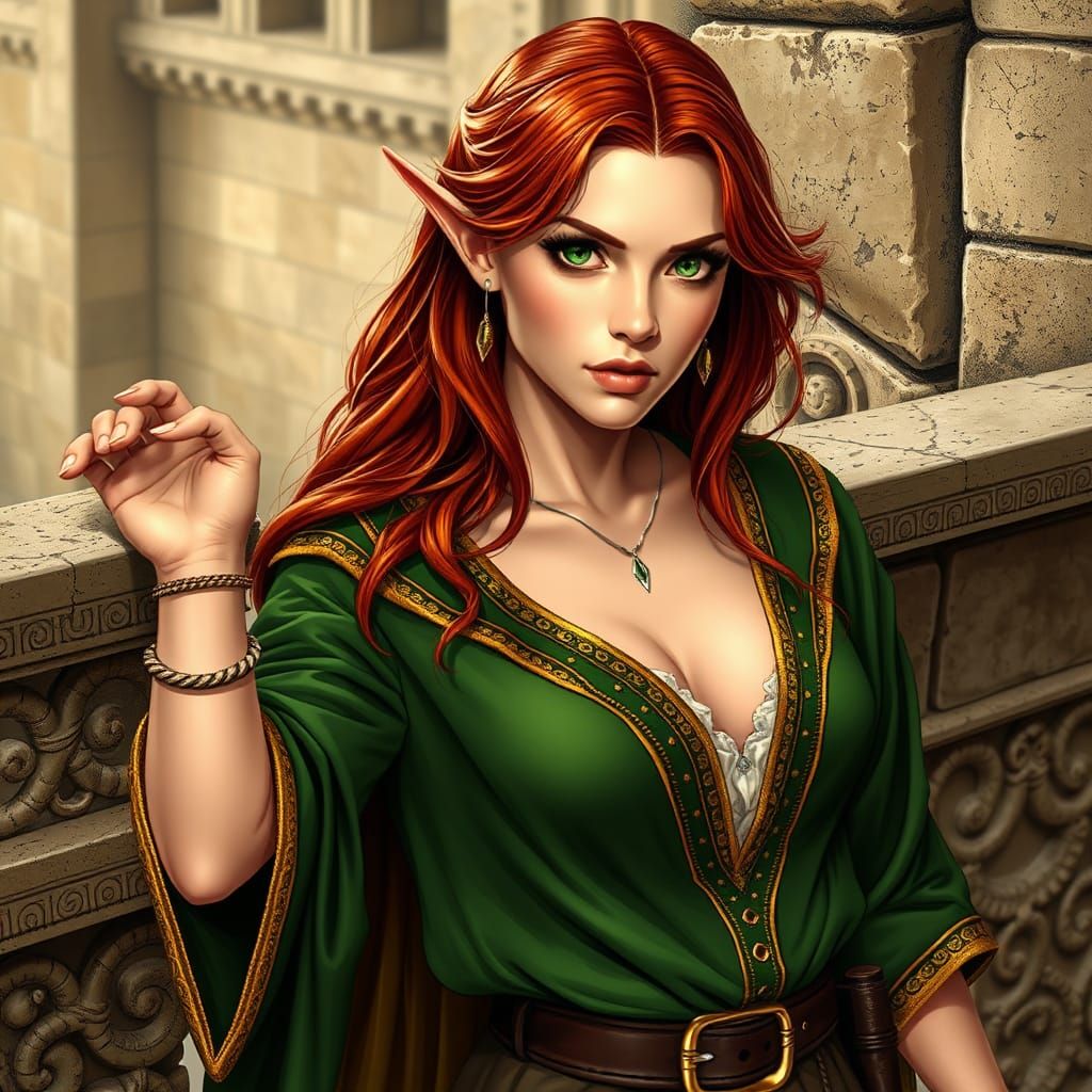 Elf-like Woman in Medieval Attire: Comic Book Art