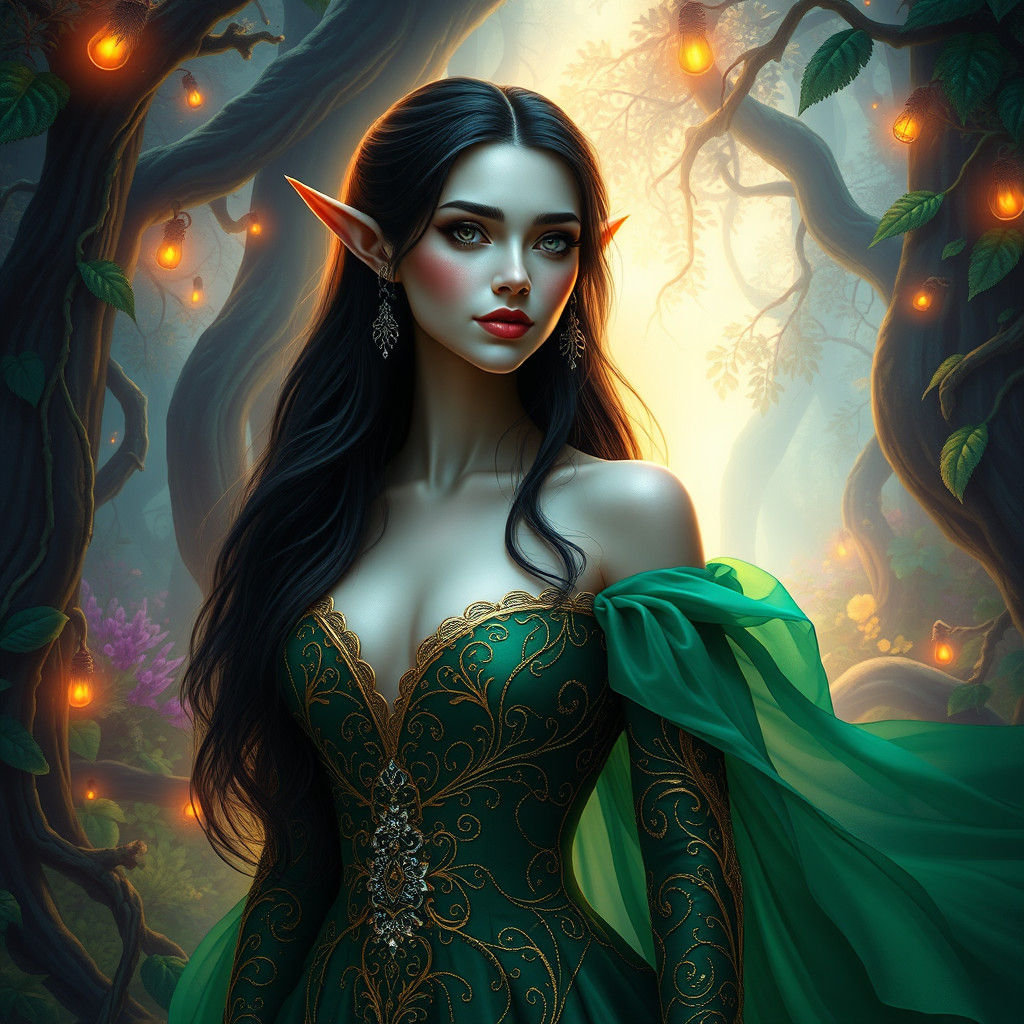 Elegant Elf Princess in Mystical Forest