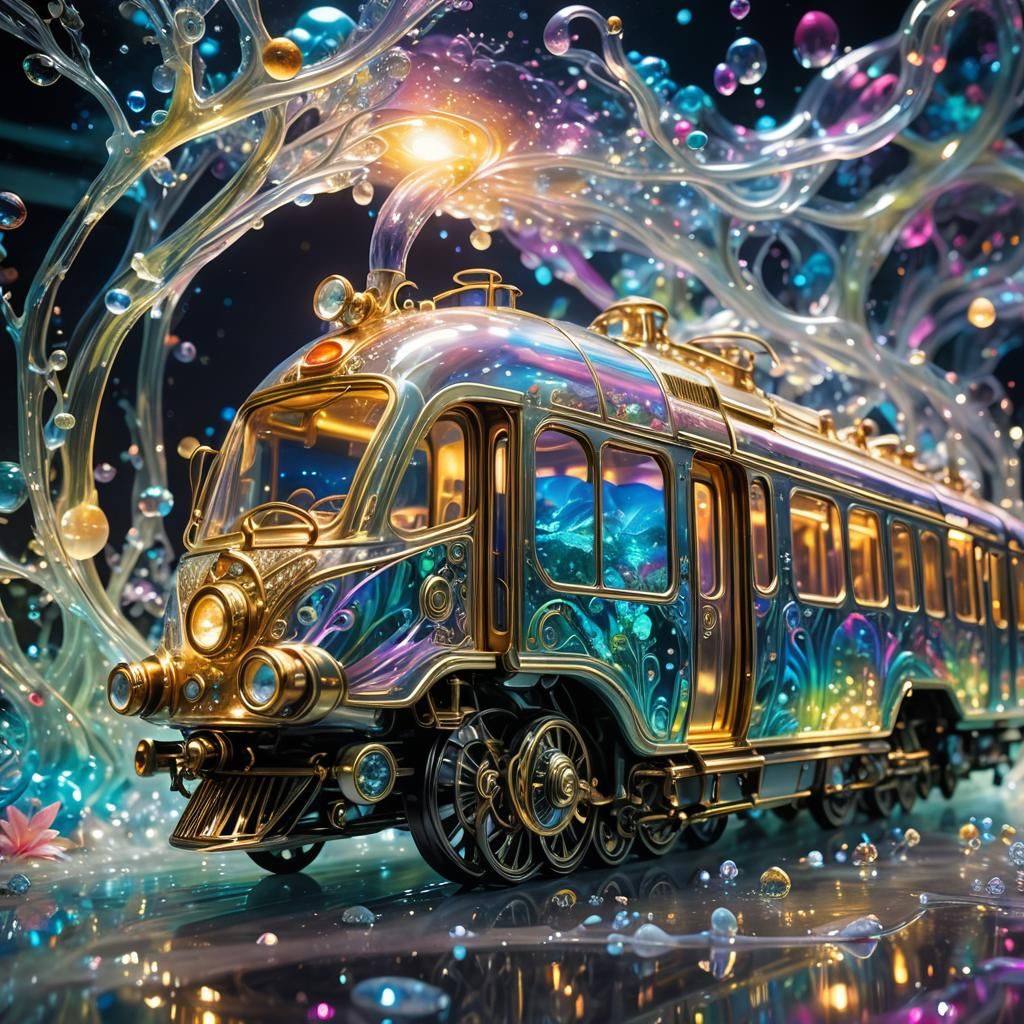 Glass Train Dreamscape in Ethereal Polycarbonate Style