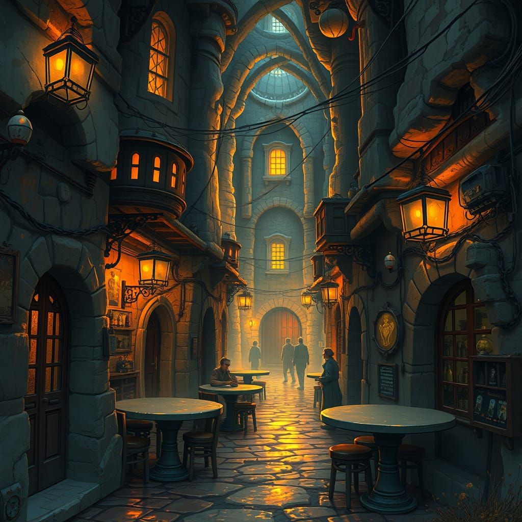 Misty Taverns and Alleyways in Golden Light