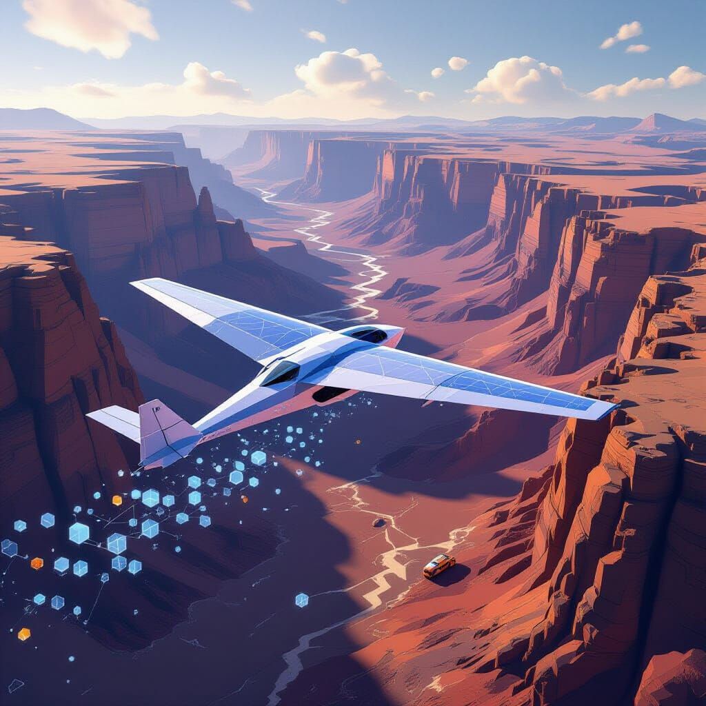 Low-Poly Aero-Shrike Glider Over Martian Canyon