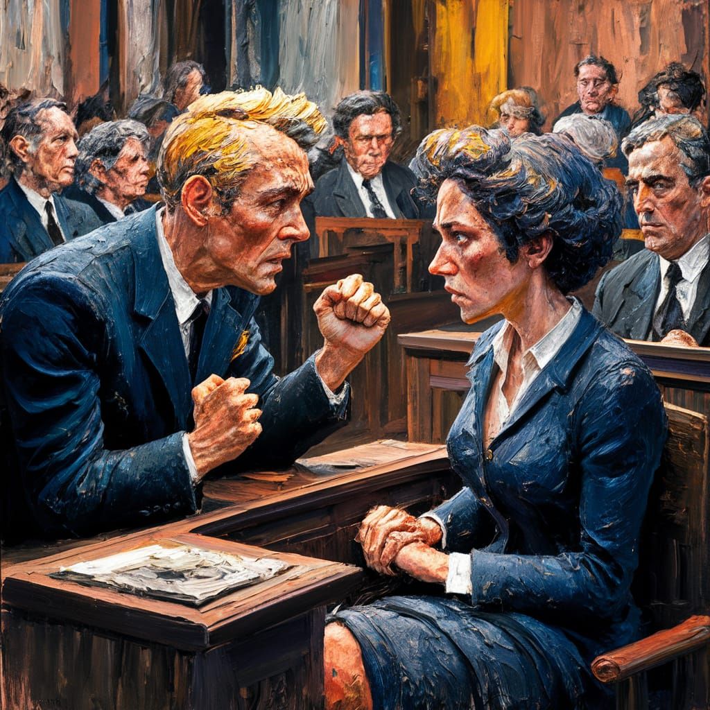 Courtroom Conflict in Neo-Impressionist Style