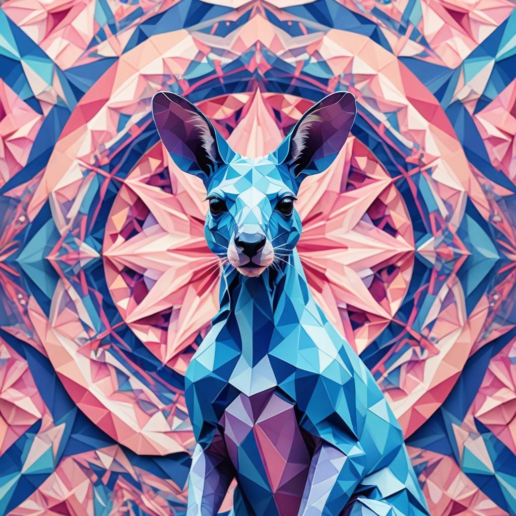 Kangaroo in Kaleidoscope: Vibrant Digital Origami Art