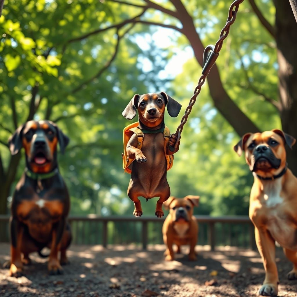Determined Dachshund Conquers Monkey Bars in Whimsical, Fant...
