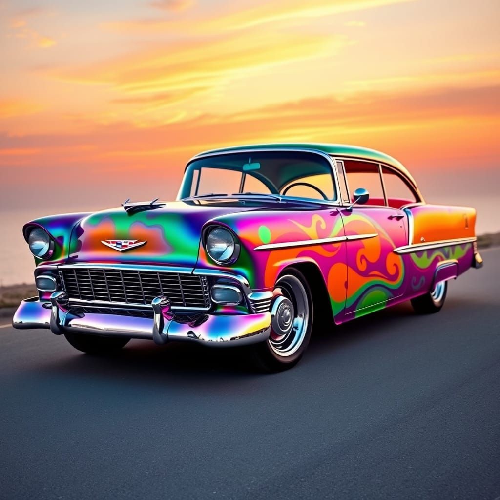 Psychedelic Chevy in Retro-Futuristic Style