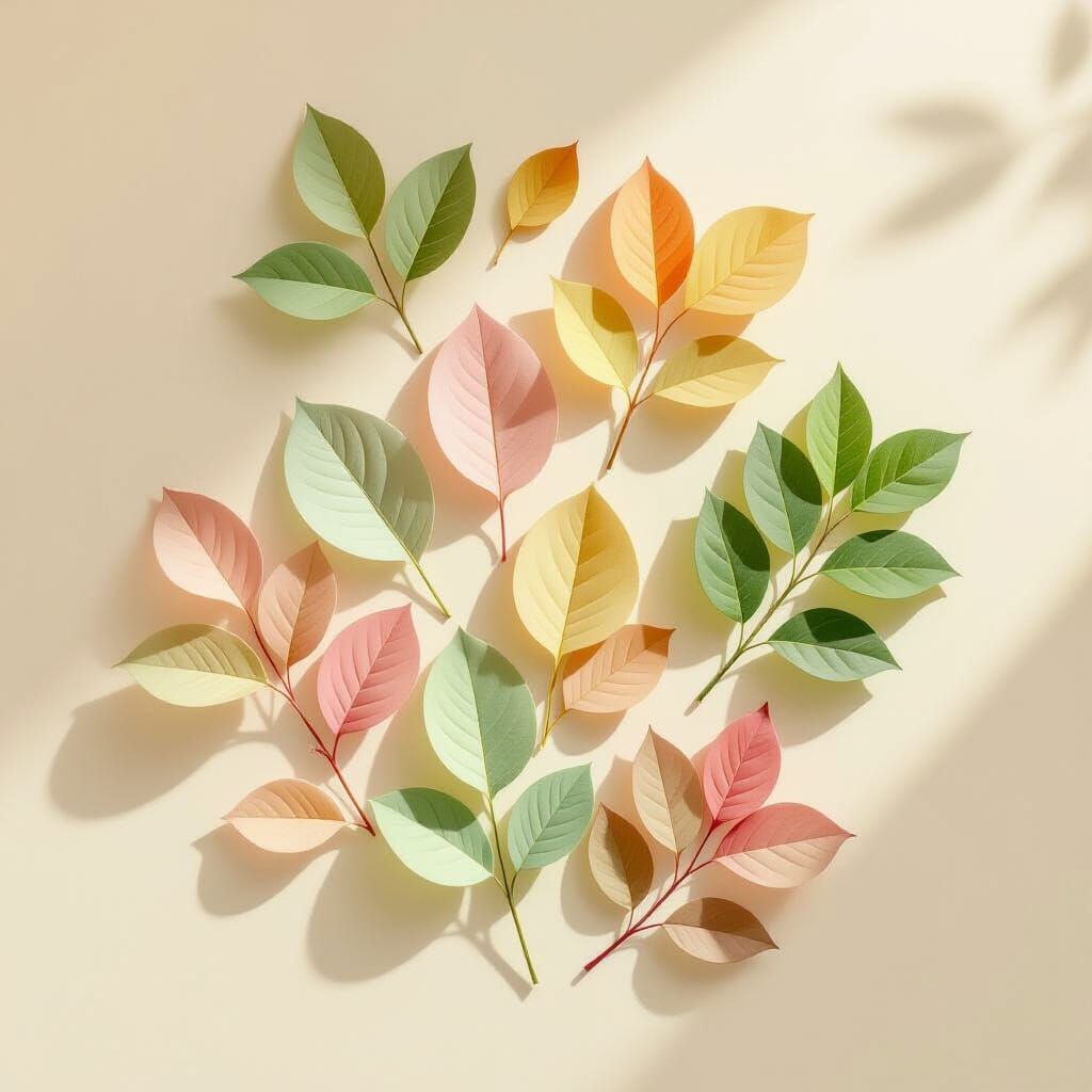 Soft Pastel Leaves Flat Lay in Feminine Aesthetic