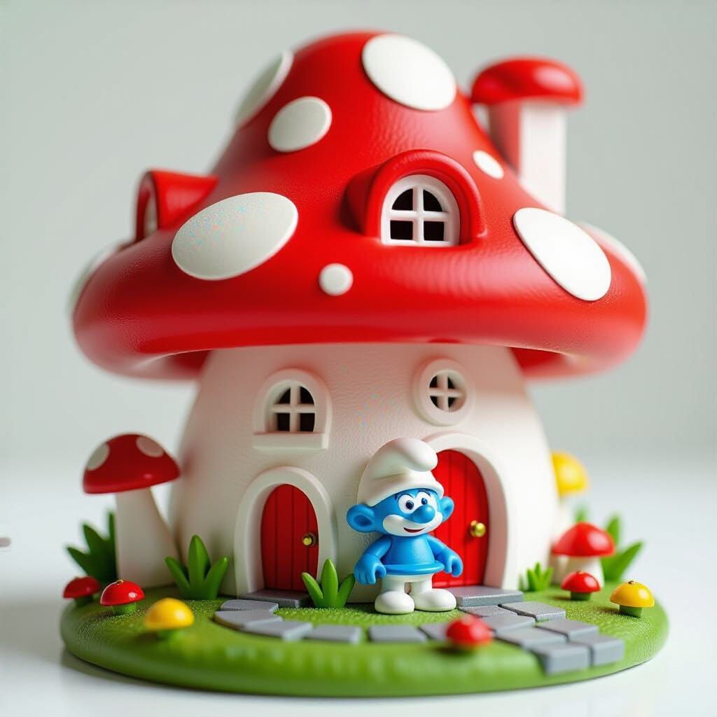 plastic Smurf house with Pierre Culliford 1