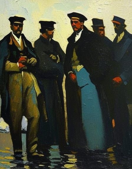 Cats in Trench Coat Visit Fish Store: Impressionist Style