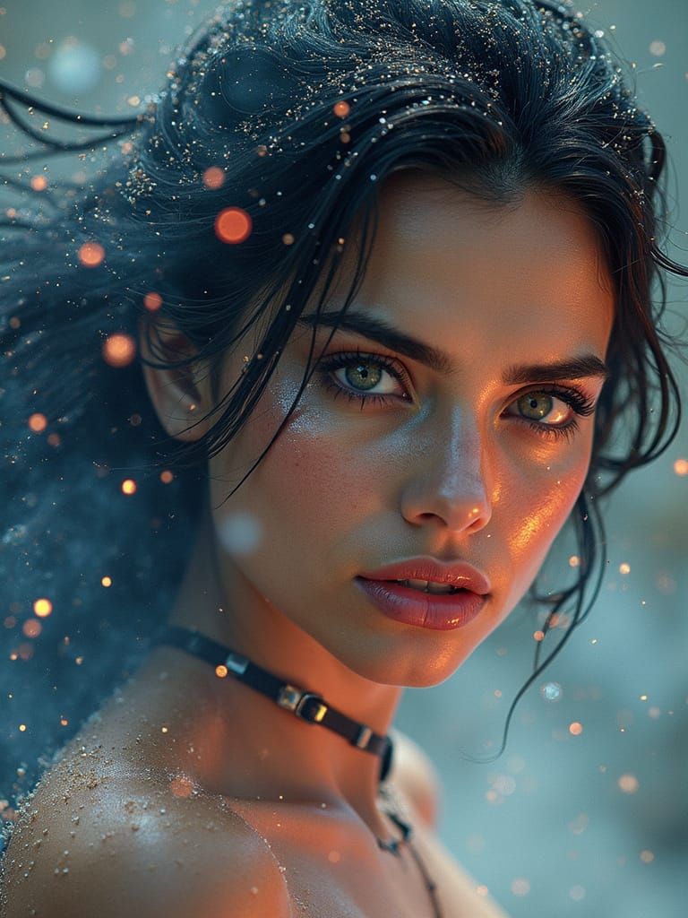 Adriana Lima in Cosmic Battle: Photographic Realism