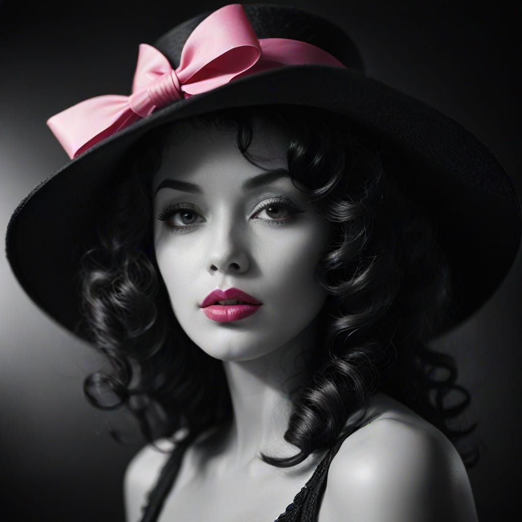 Glamorous Film Noir Portrait with Pink Bow