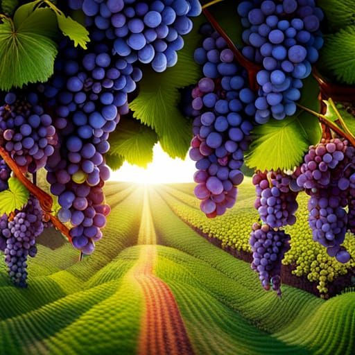 Majestic Vineyard: Lush Wine Grapes in Sunlight