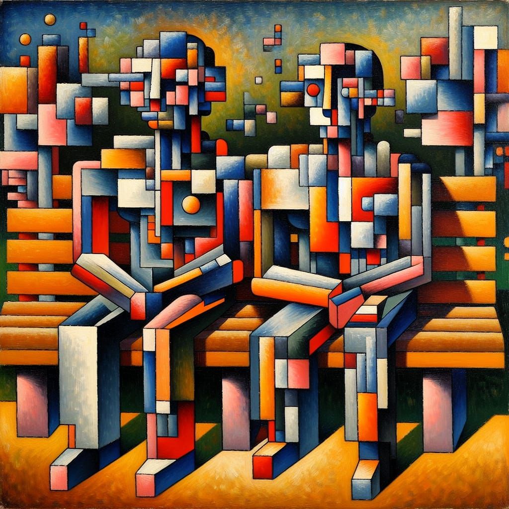 Abstract Cubist Robots in a Park Landscape