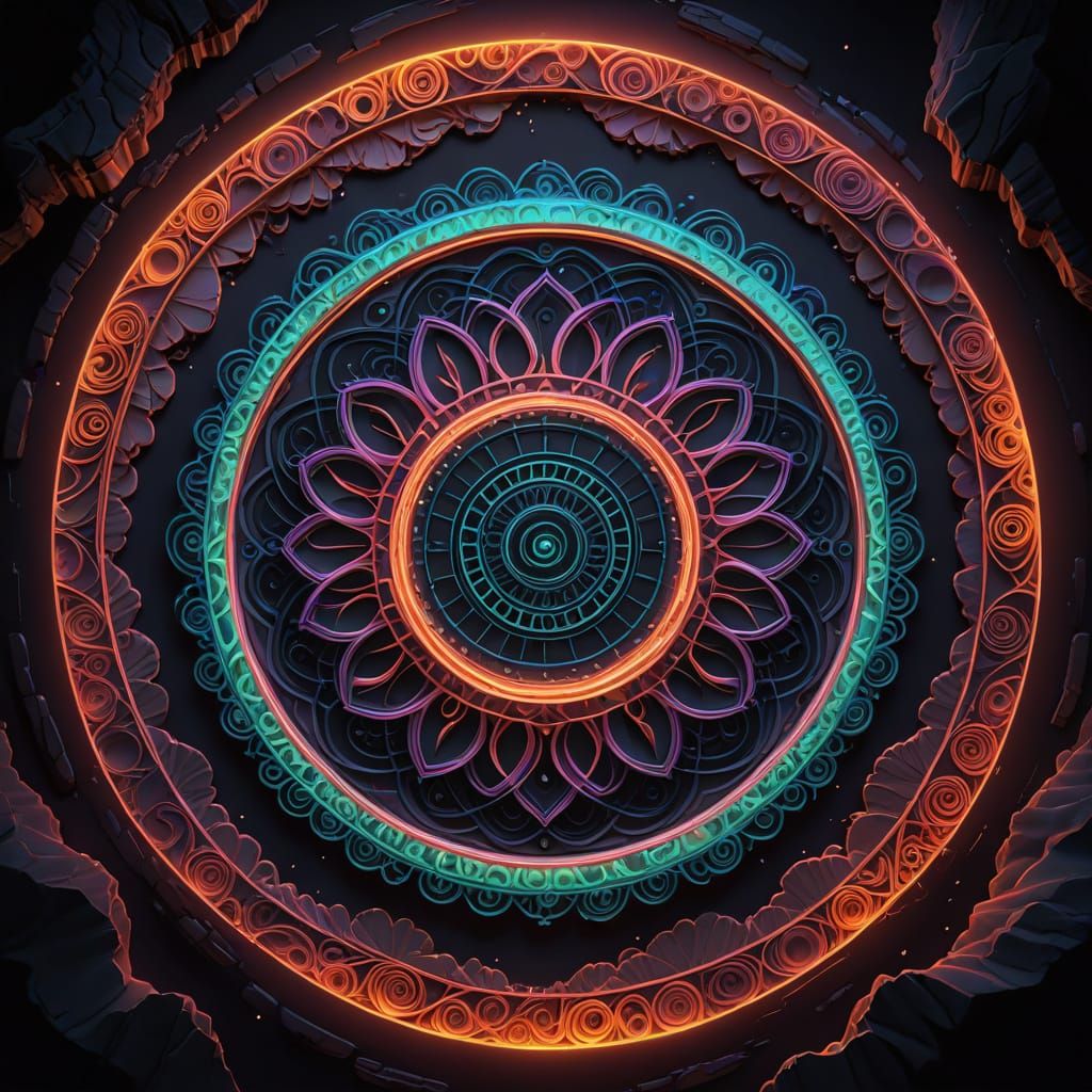 the top of a mesa plateau with a mystic symbol glowing in a ...