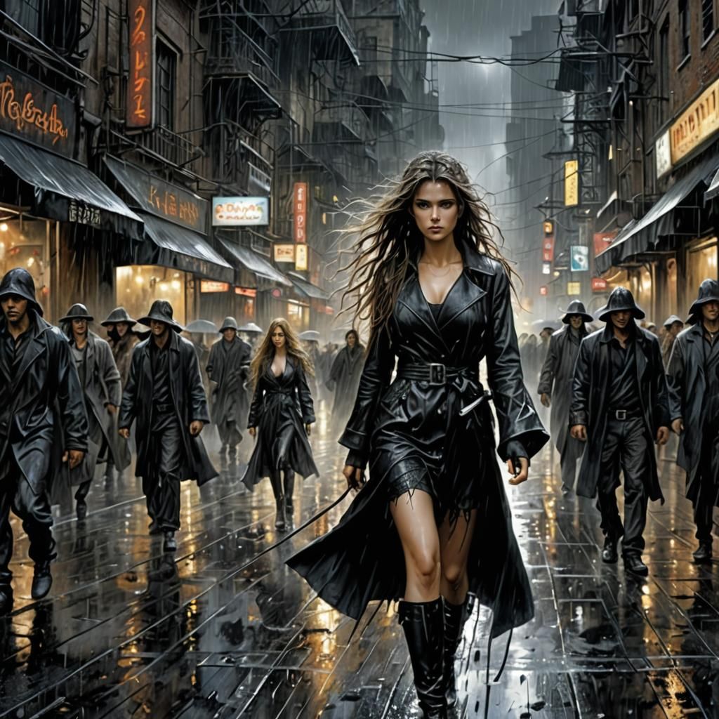 Rainy City Woman in Luis Royo Style