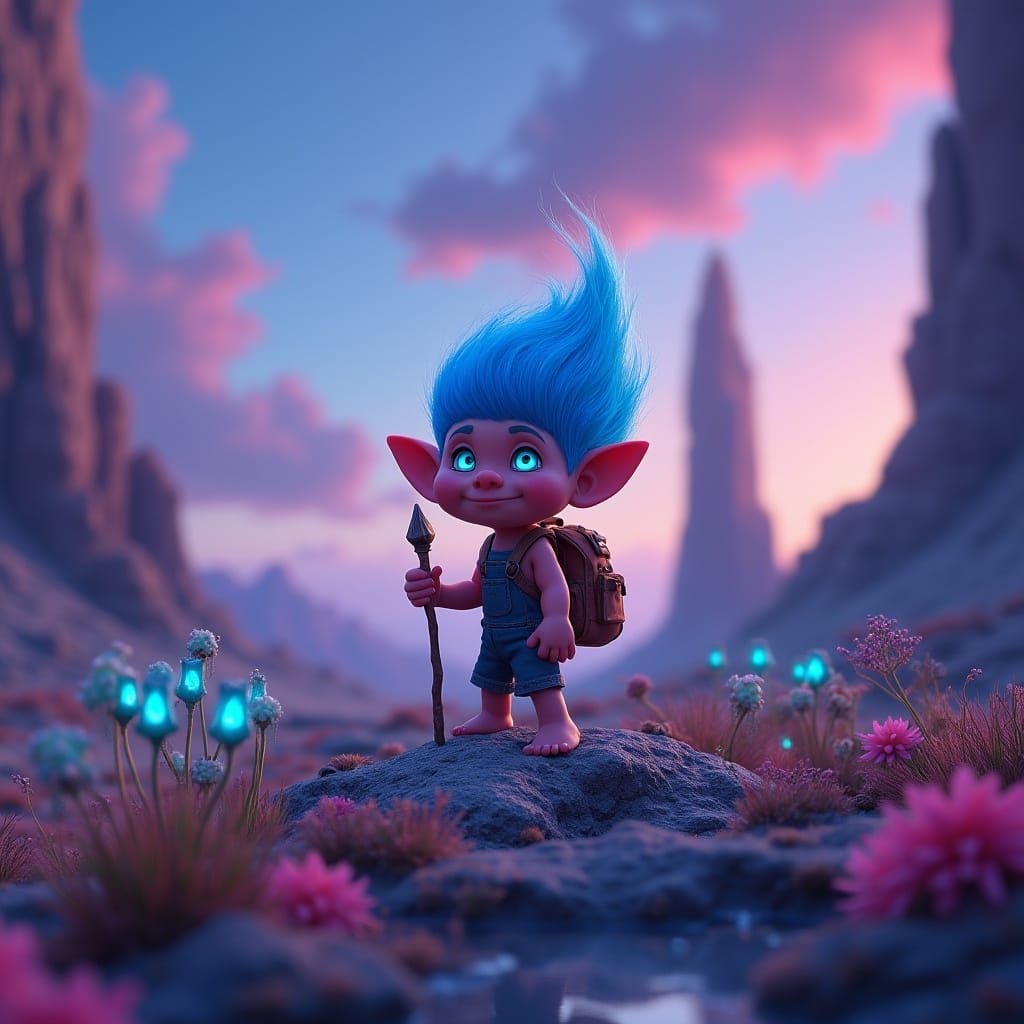 Miniature Troll Exploring an Alien Planet