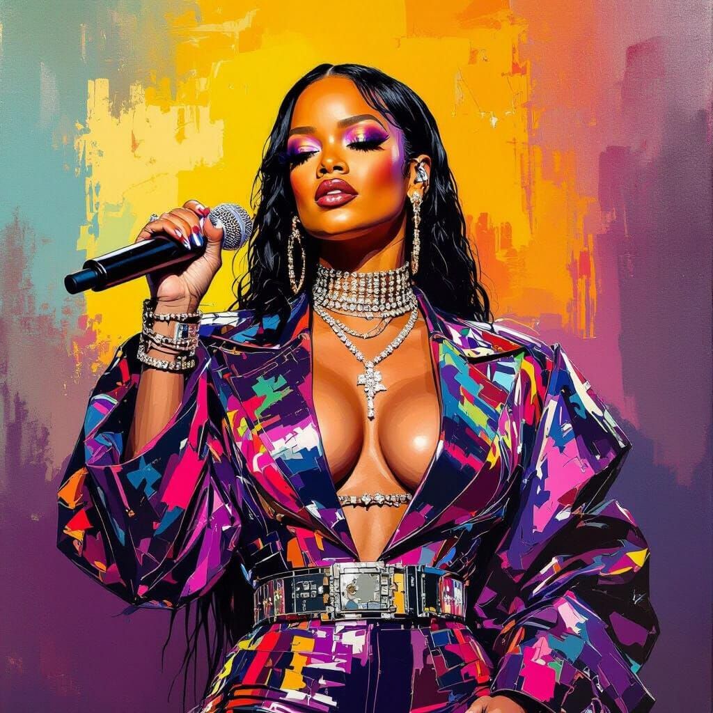 Rihanna Super Bowl Halftime Performance as Oil Painting