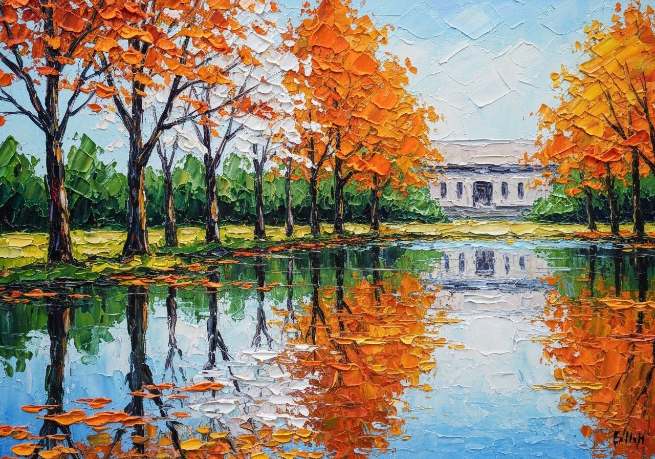 Impressionistic Autumnal Scene with Reflections