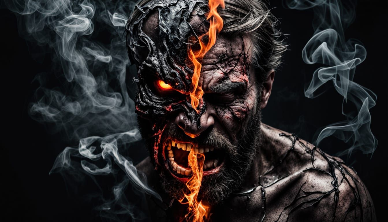 Tormented Figure in Hellish Landscape