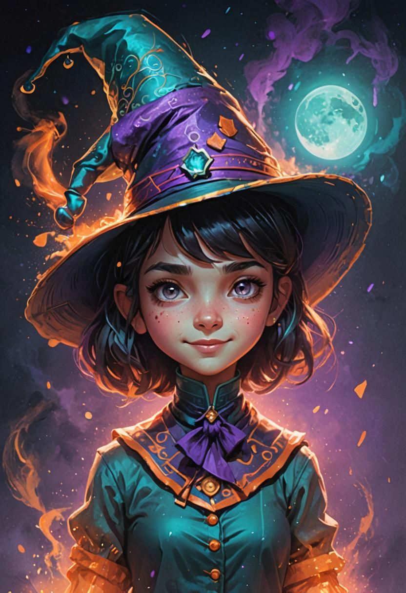 Girl in Magician Hat with Teal and Orange Hues