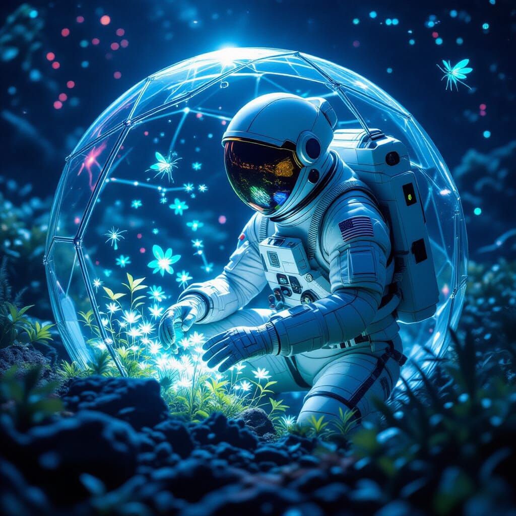 Bioluminescent Garden on Exoplanet in Futuristic Style