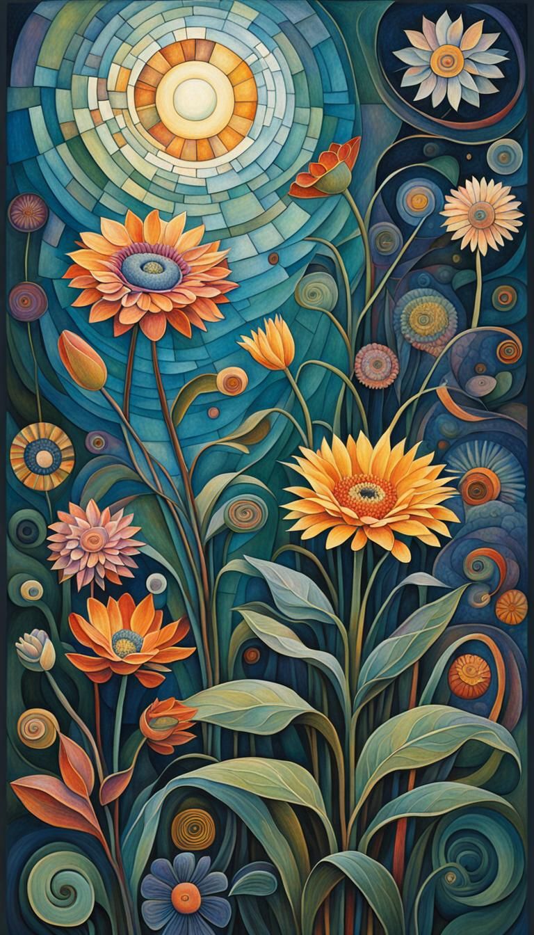 Exotic Flowers in Analogous Colors: A Whimsical Composition