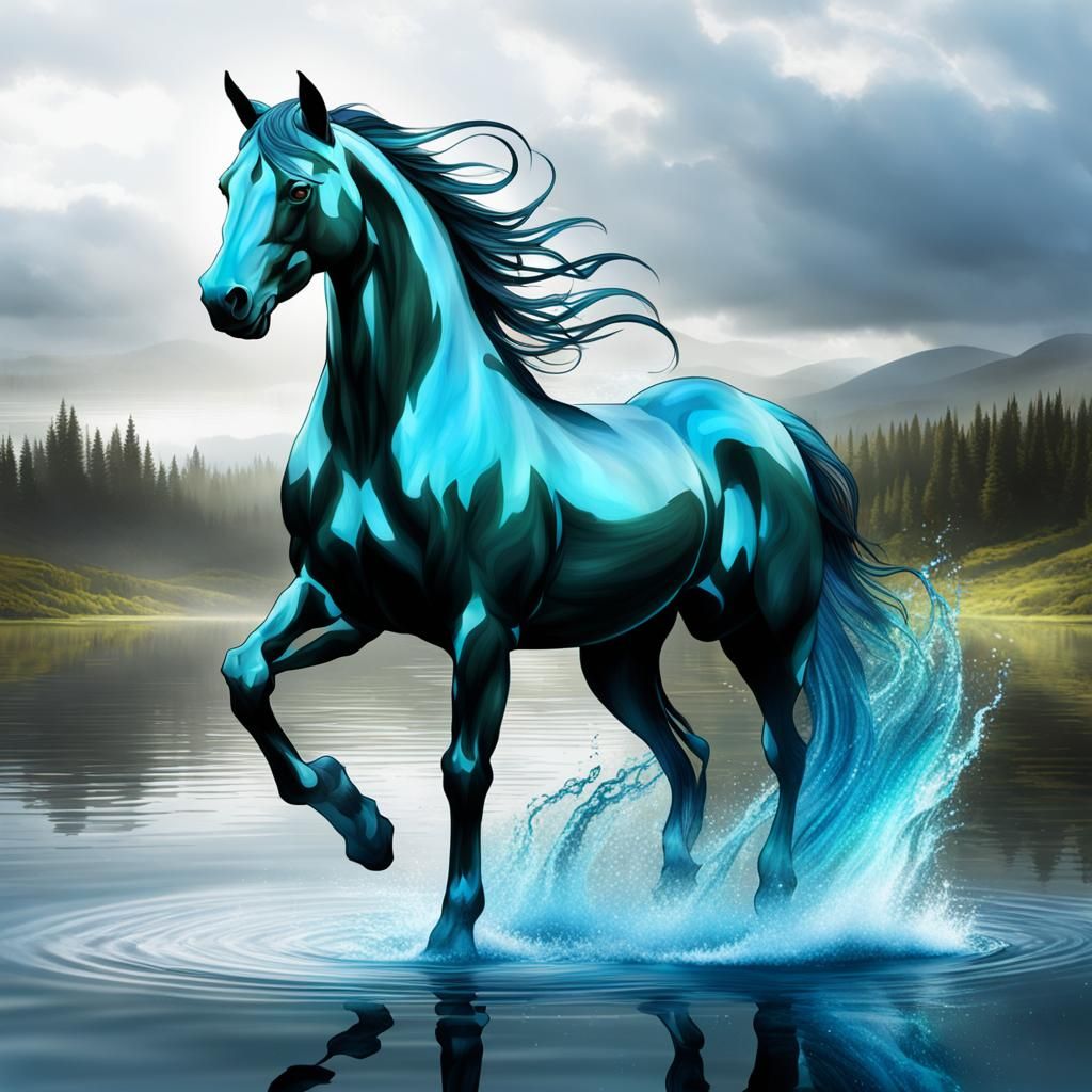 Mystical Kelpie as Alluring Horse by Lake