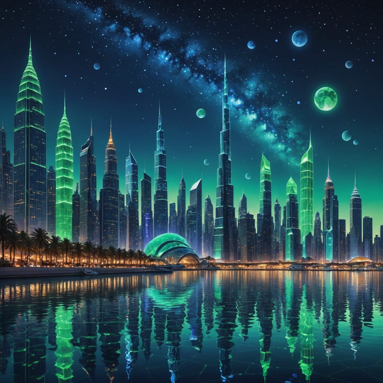 Futuristic Ocean City of Glowing Sea Glass