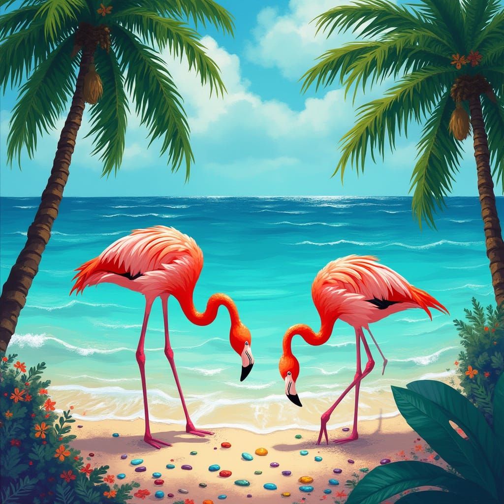 Flamingos in Tropical Paradise