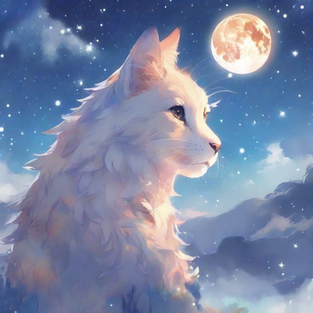 Animals Under Starry Sky in Watercolor Anime Style