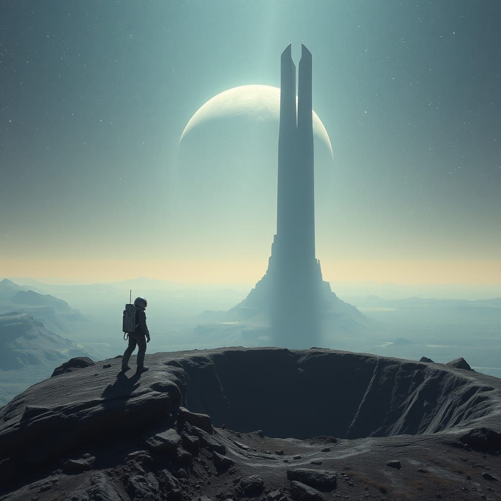 Ethereal Astronaut Confronts Ancient Alien Ruins in a Distan...