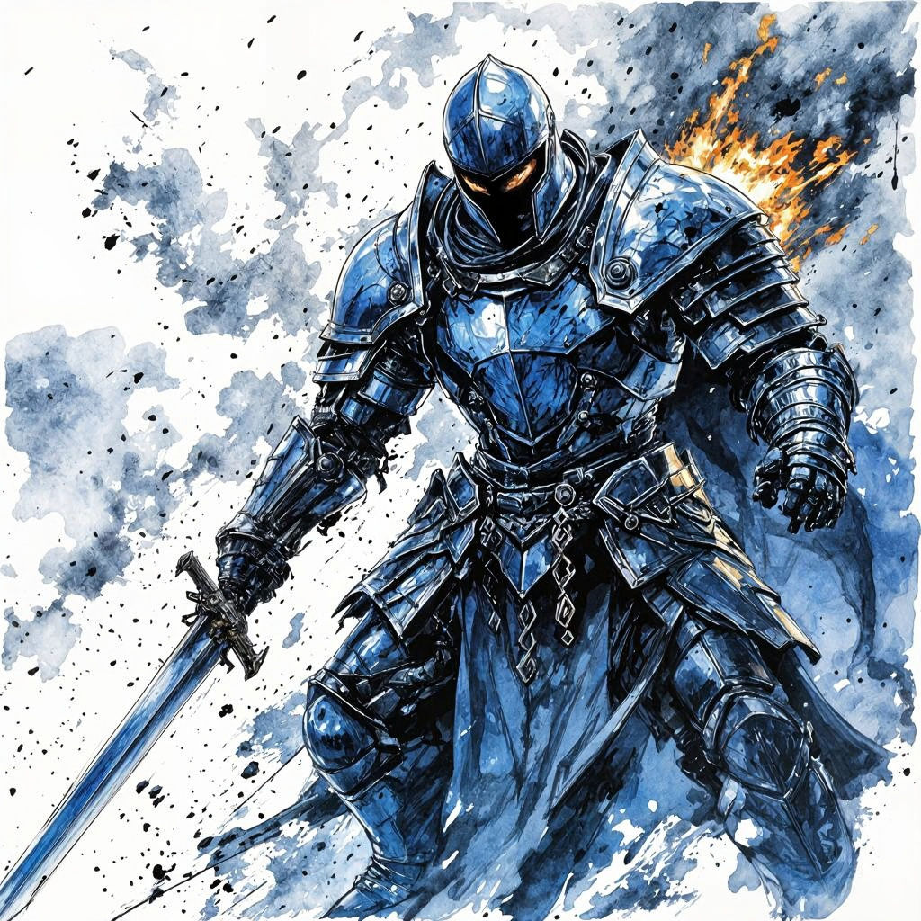 Armored Warrior in Fiery D&D Battle Scene