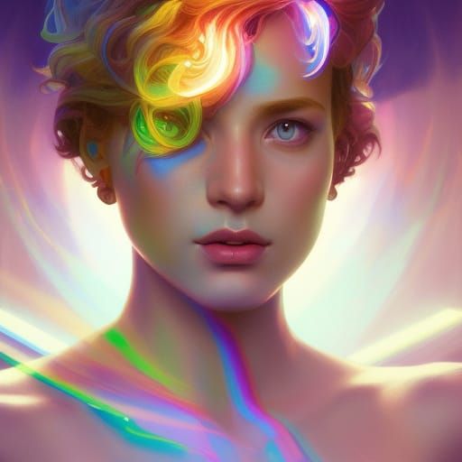 Goddess of Rainbows Portrait in Art Nouveau Style
