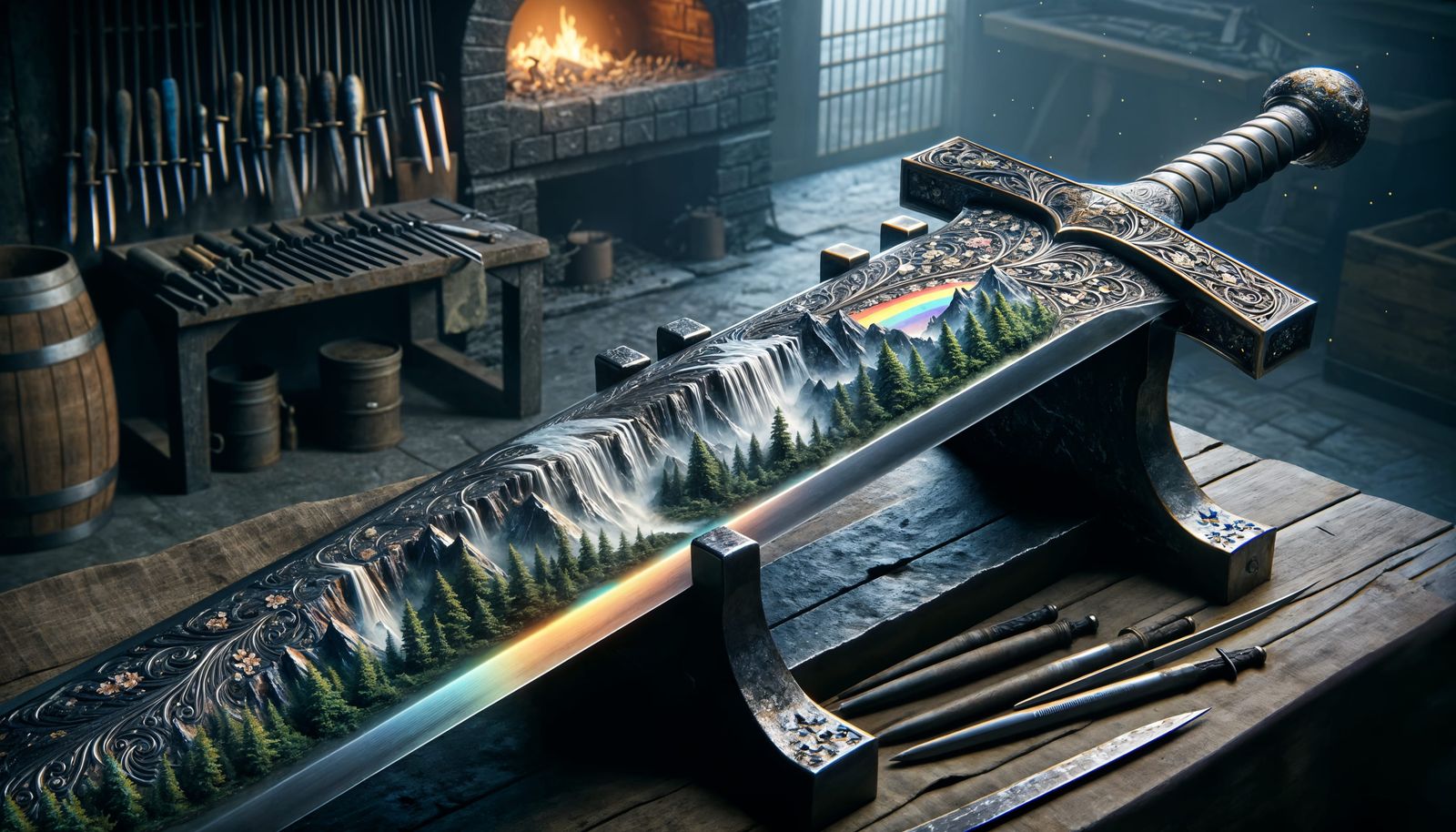 Ethereal Nature-Inspired Sword in Hyperrealistic Detail