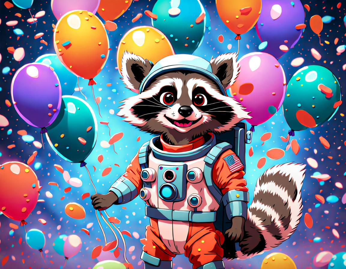 Victorious Raccoon Astronaut in Pixar Animation Style
