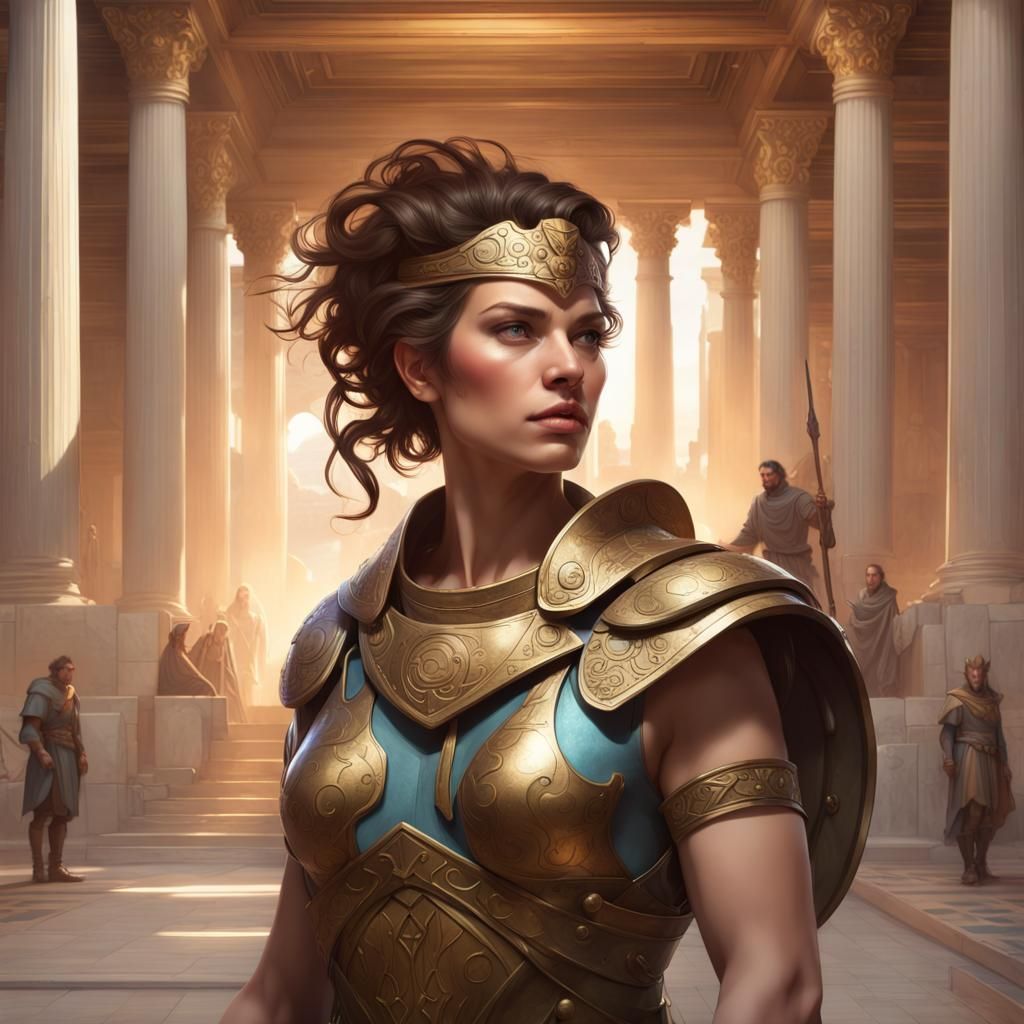 Armored Greek Commander in War Room, Hyperdetailed Portrait