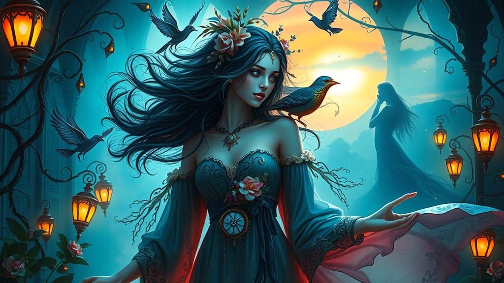 Ethereal Sorceress Dances Within Baroque Dollhouse