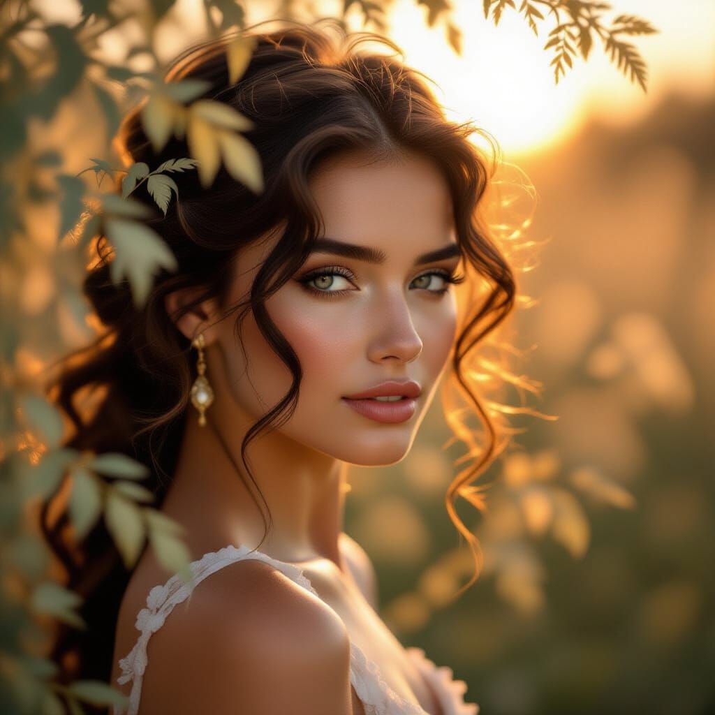 Ethereal Woman in Golden Dawn Light, Classical Realism