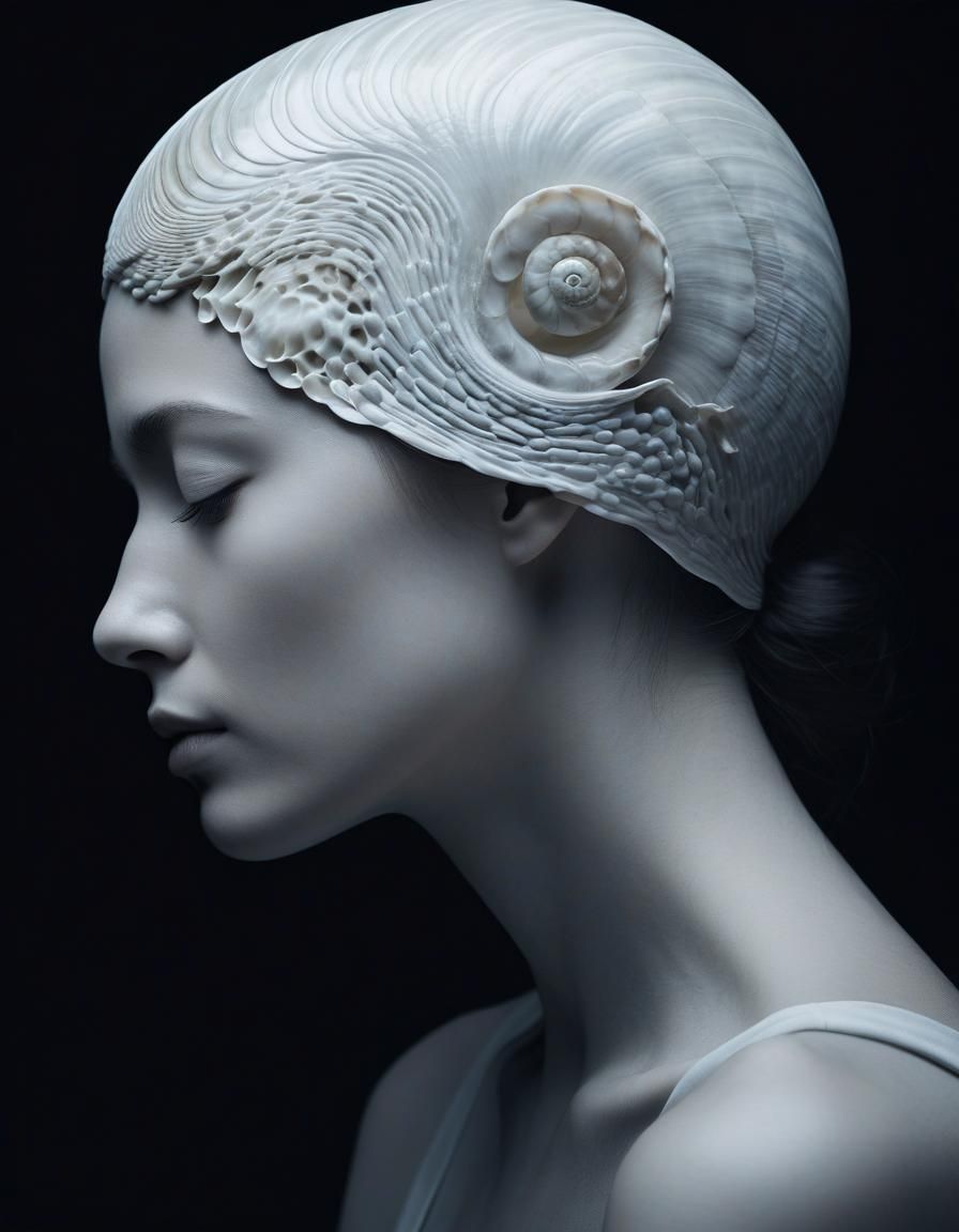 Monochromatic Woman with Nautilus Shell Portrait
