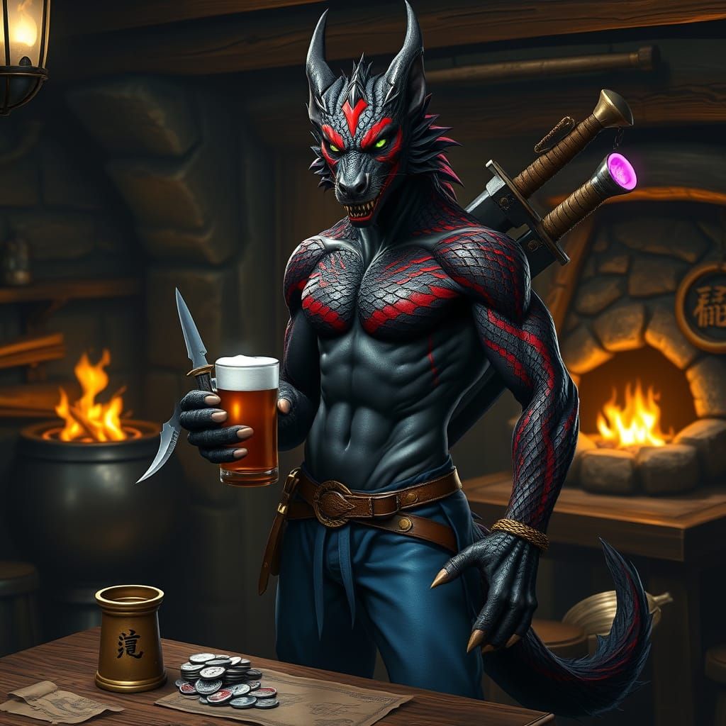 Fantasy Tavern Warrior Dragon Wolf Hybrid