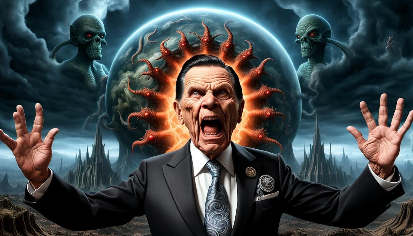 Apocalyptic Portrait of Kenneth Copeland in Heavy Metal Styl...
