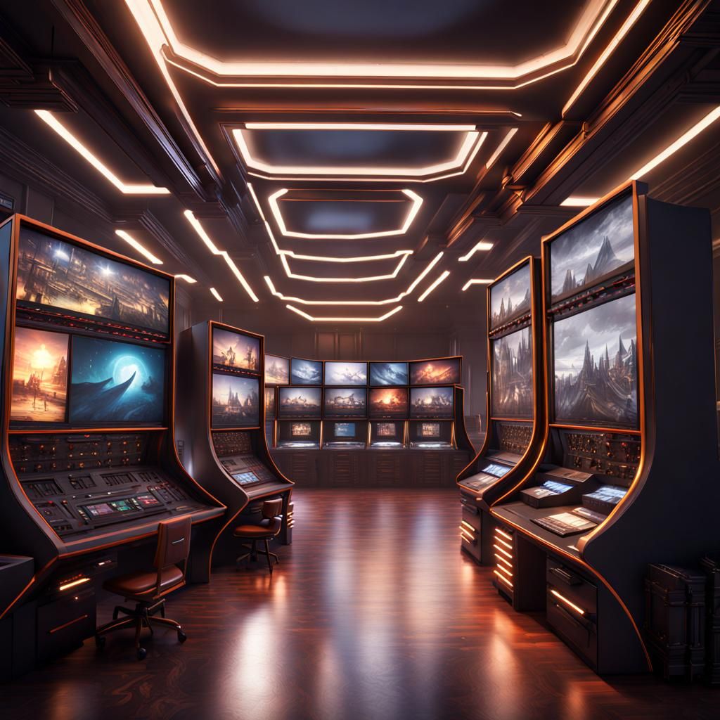 Massive NC DC gaming Center with bright highly detailed elaborate maximum luxurious screens