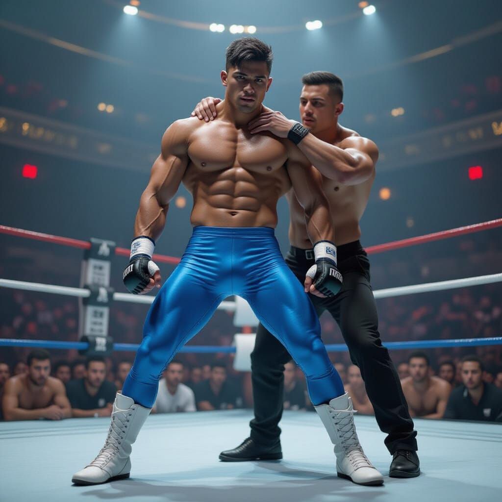 Latino Fighter in Intense Chokehold, Hyperrealistic Splash A...