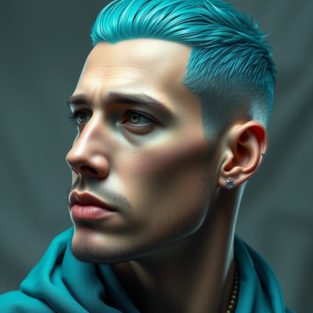 Chiseled Man in Vibrant Turquoise Attire