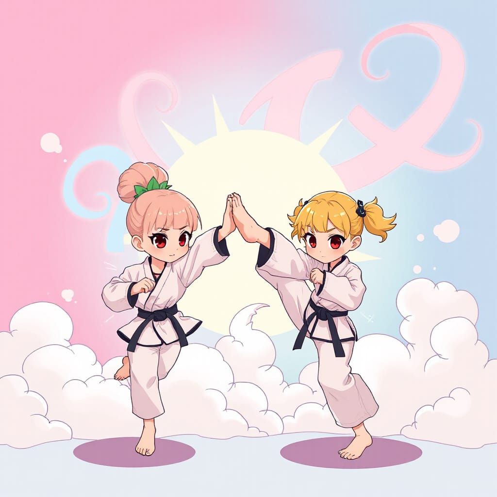 Kawaii Martial Arts Girls in Pastel Pop Art Style
