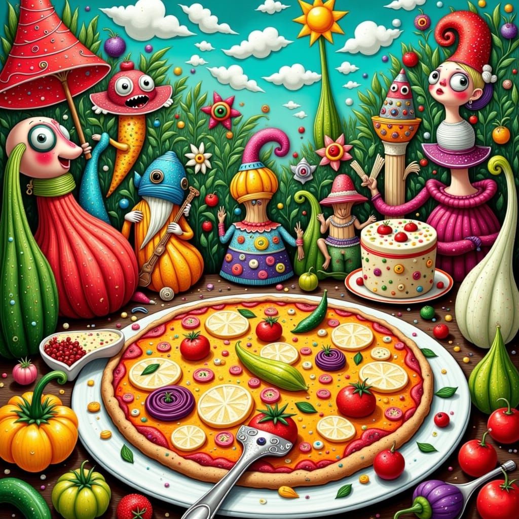 Vibrant Pickled Pizza Party Scene