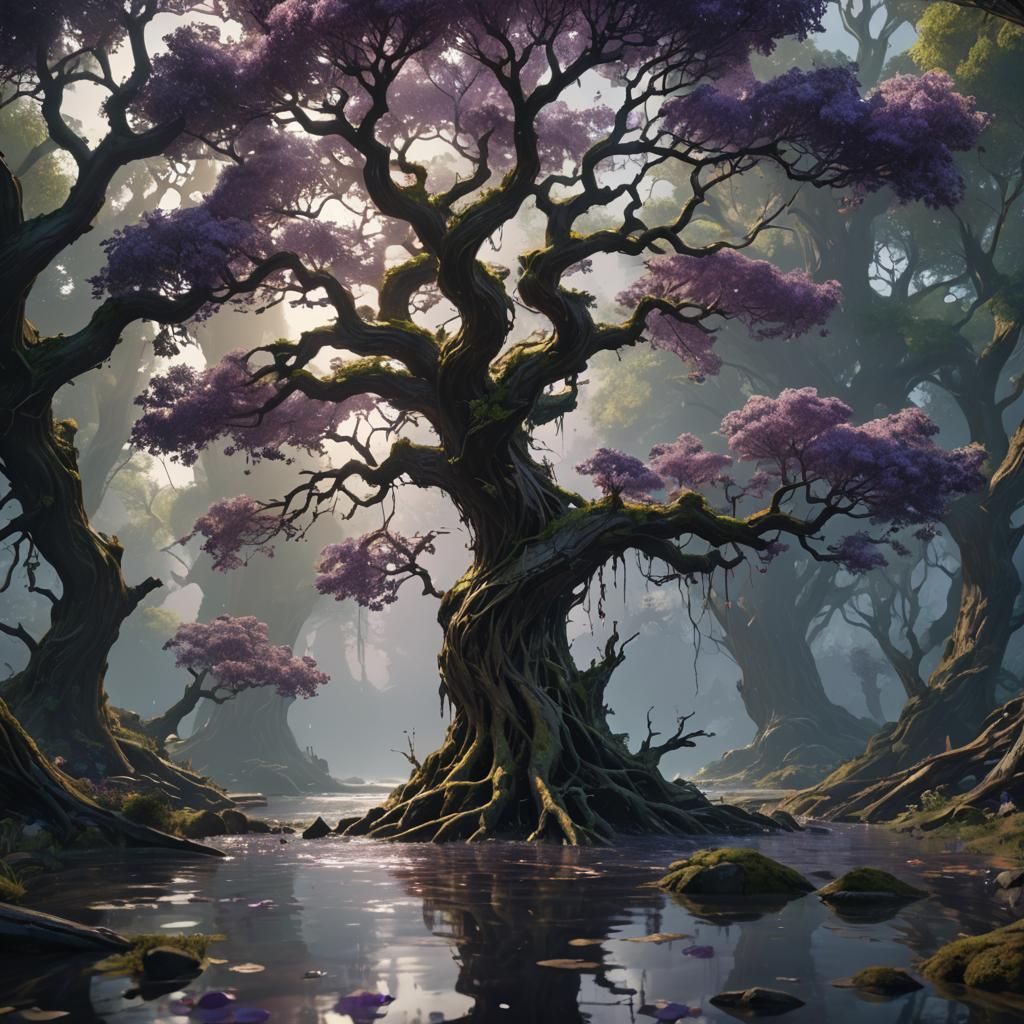 Tree Liquefies: Dark Fantasy Art in 8K