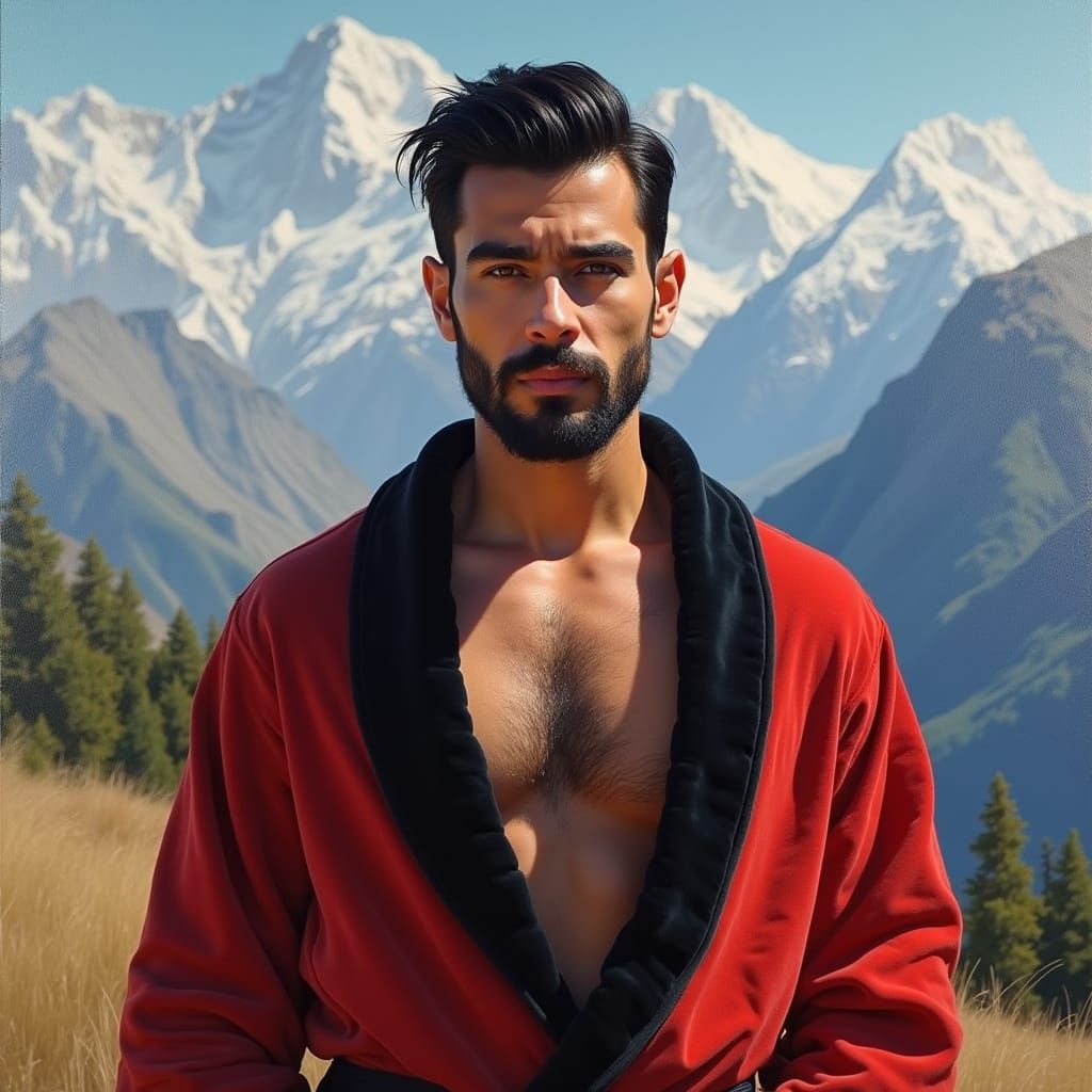 Wrathful Man in Red Bathrobe: Impressionist Portrait