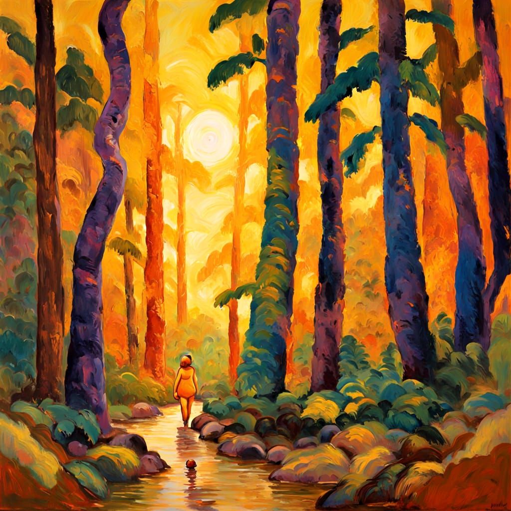 Fauvist Women in Forest Clearing